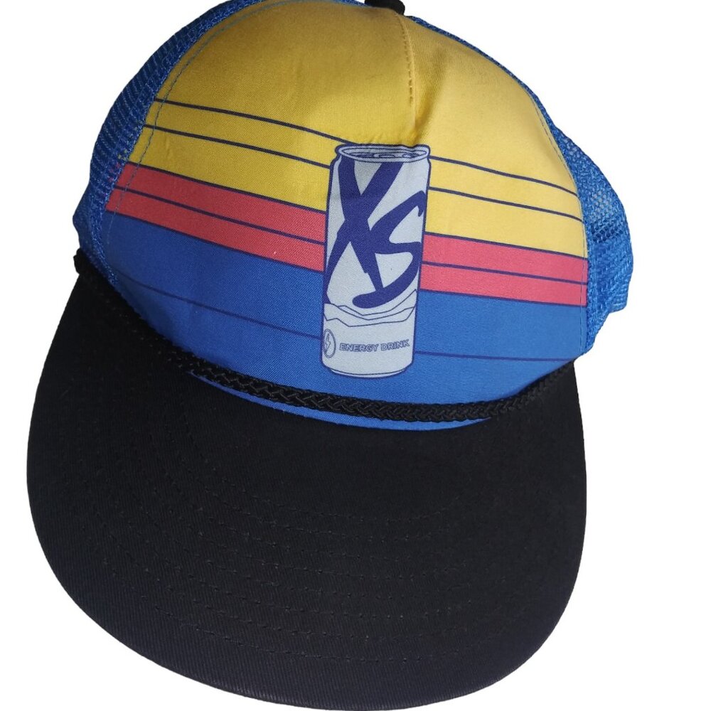 XS Gear Energy Drink Blue Mesh Trucker Hat Cap Braided Rope Adjustable Strap
